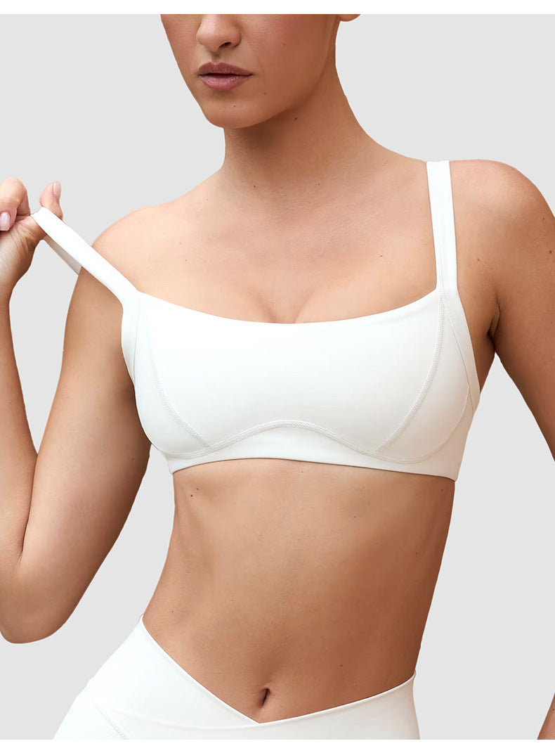 V-Waist Sports Bra & Shorts Set in White, sports bra front view