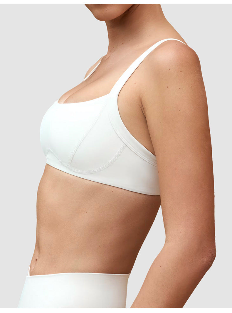 V-Waist Sports Bra & Shorts Set in White, sports bra side view