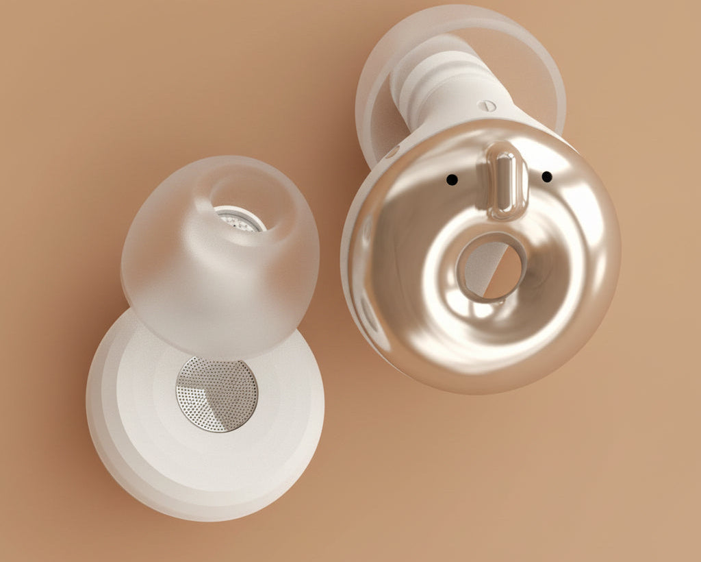 Pulse wireless ANC earbuds with charging case, top view