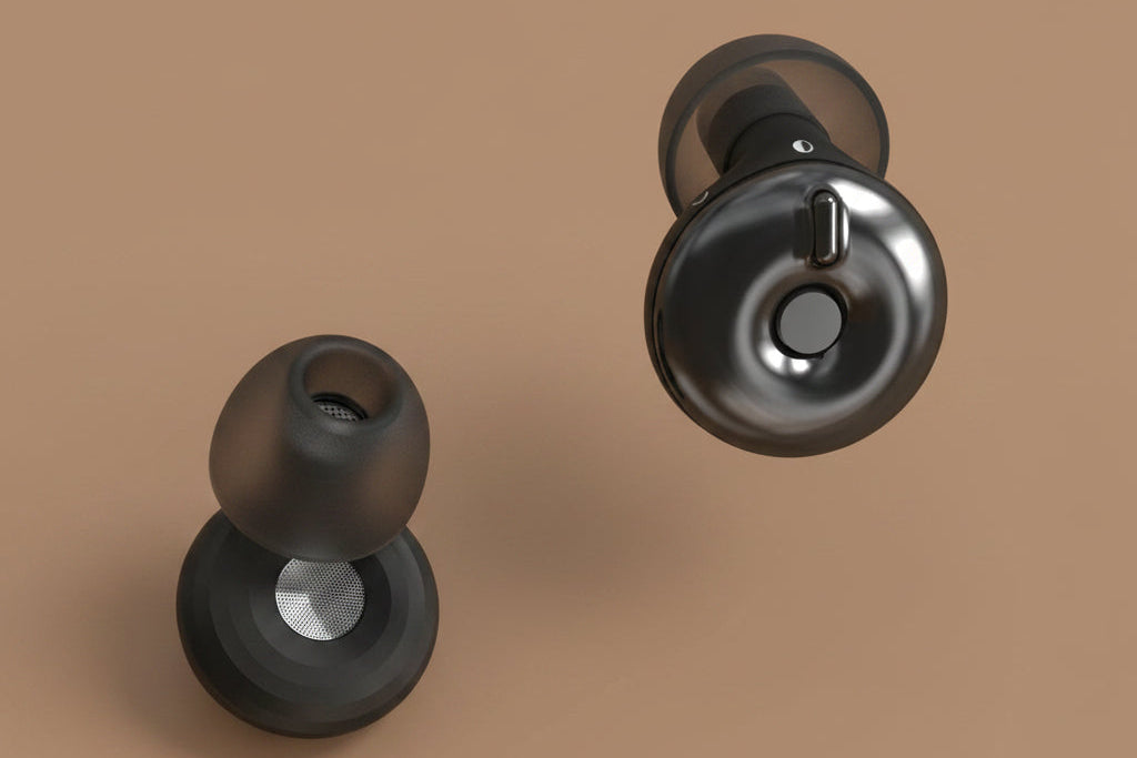 Black Pulse wireless earbuds, side profile