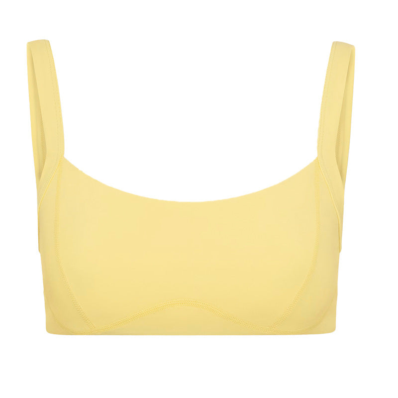 V-Waist Sports Bra & Shorts Set in Yellow, sports bra flat lay