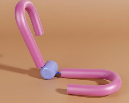 Pink padded exercise flexor with a blue spring hinge