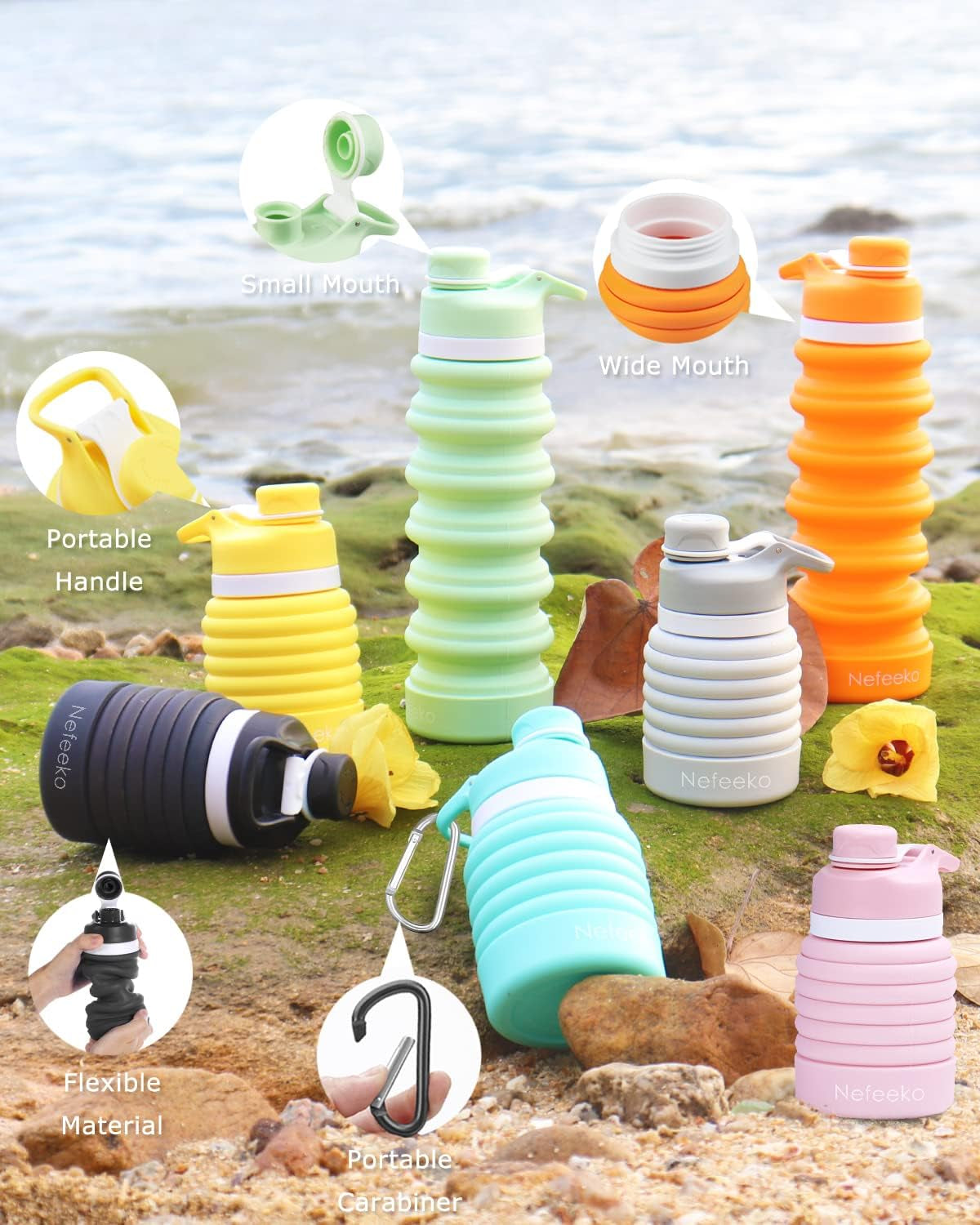 Collapsible Water Bottle, 26Oz Silicone Foldable Water Bottles | Leakproof BPA Free Travel Water Bottles with Carabiner,Portable Sport Water Bottles for Camping,Hiking Outdoor Indoor Sport