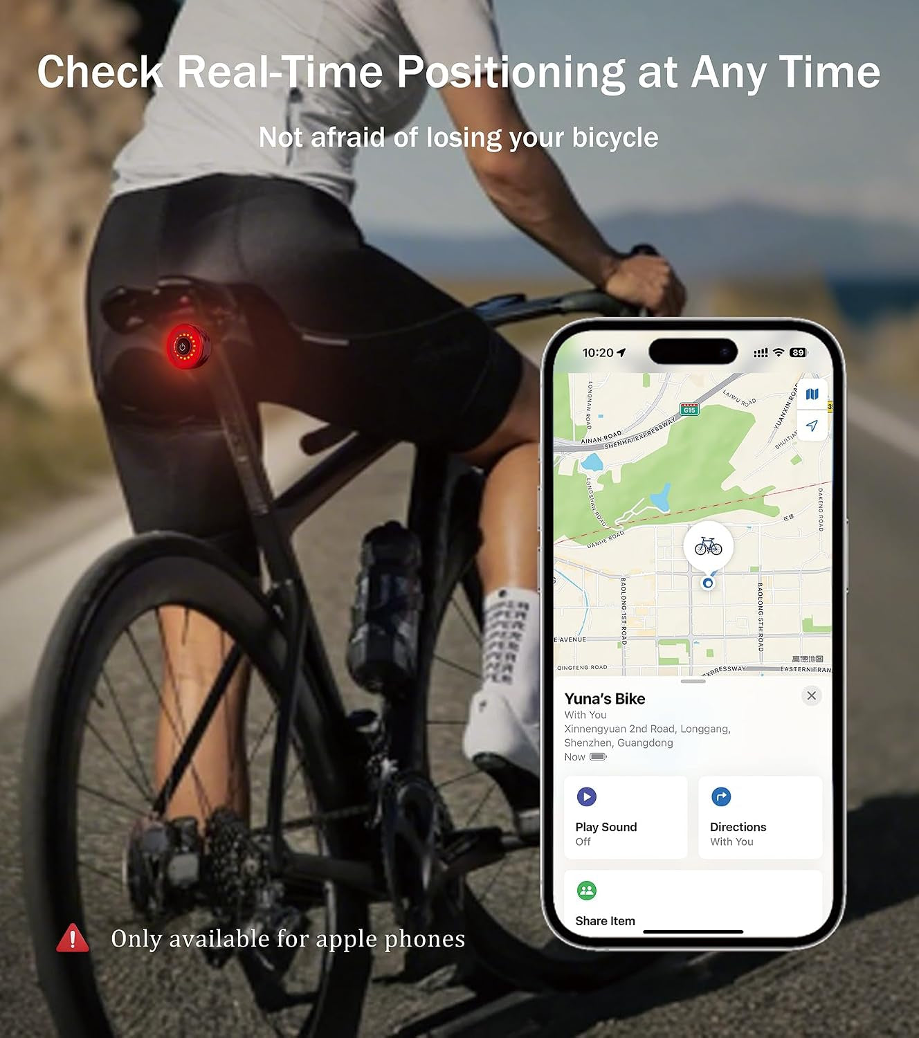 Bike Tail Light Smart Tracker: Dual Installation Methods, Supports GPS Positioning, Type-C Rechargeable, 400Mah Battery, 5 Light Modes, Ultra Bright LED Back Lights for Bicycle Road Mountain