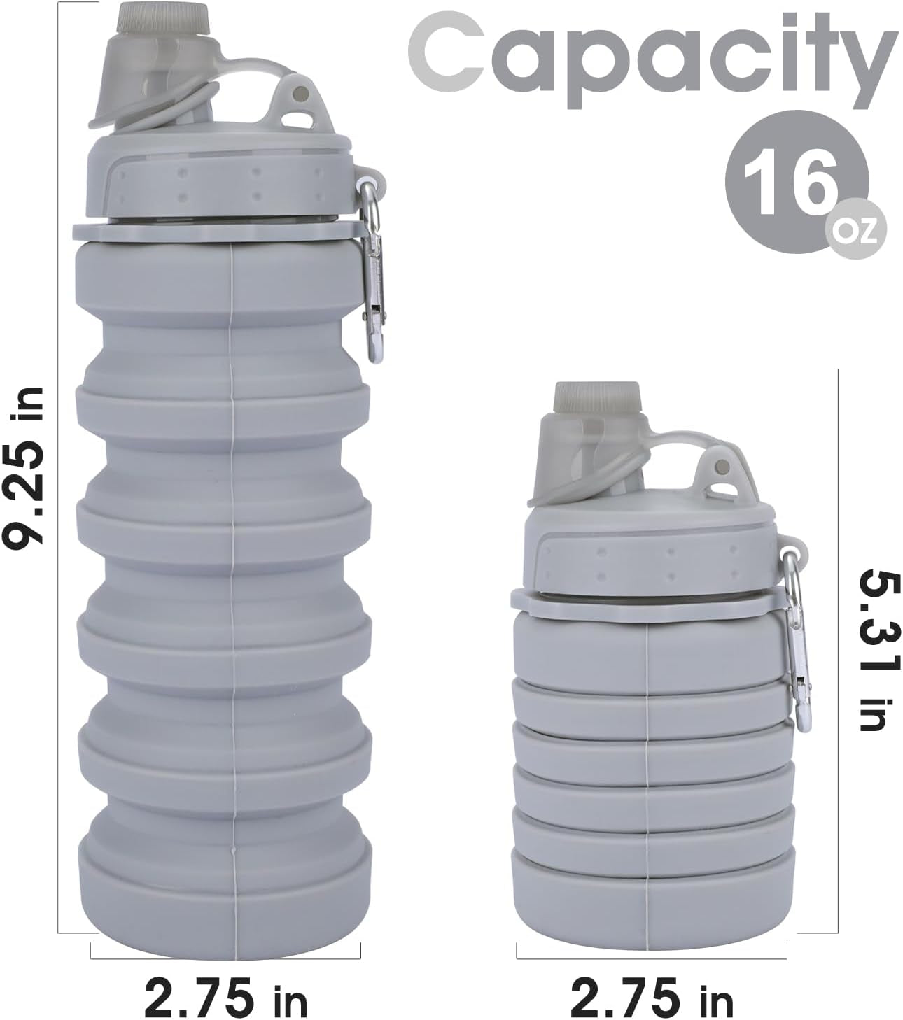 Collapsible Water Bottles for Kids, Students, Adults, Reusable BPA Free Silicone Foldable Sports Water Bottles for Travel Camping Hiking, Folding Travel Water Bottles, Gary