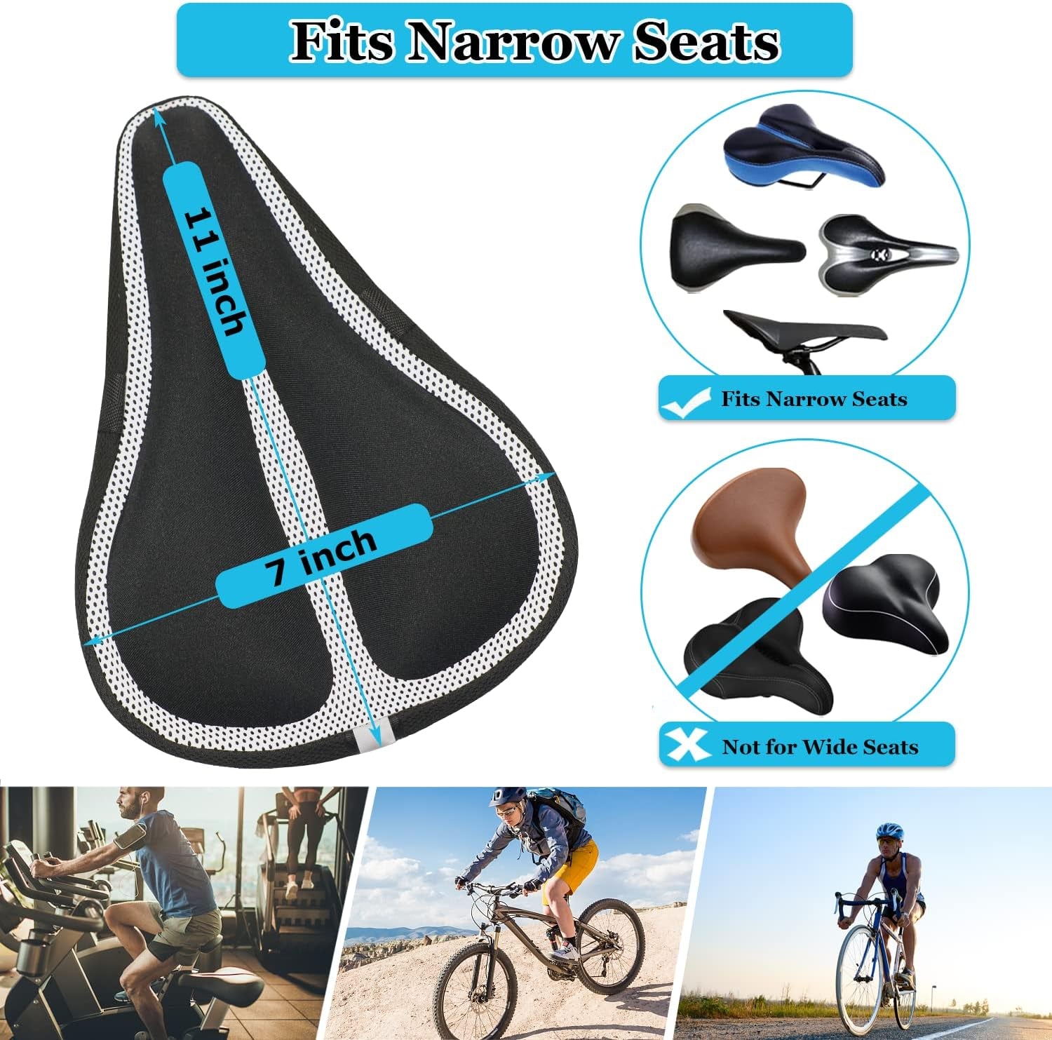 Gel Bike Seat Cover Padded Bicycle Saddle Covers for Women & Men, Most Comfortable Exercise Bike Seat Cushion Cover, Soft for Spin Indoor Outdoor Cycling Class Mountain Stationary Bikes