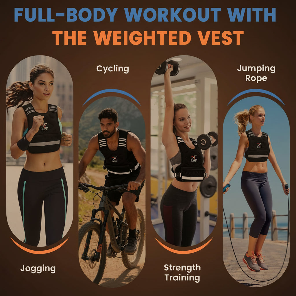 Full body workout using adjustable weighted vest for men and women