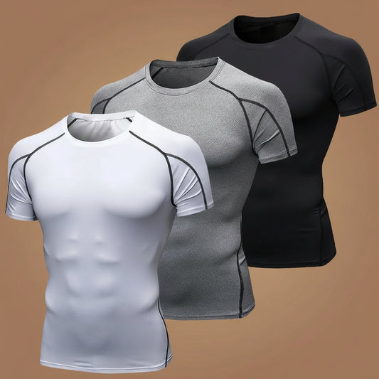 3 Pack Men'S Short Sleeve Tee Sport Compression Shirts, Casual Breathable Sweat Absorbent T-Shirt for Gym Workout Running, Men'S Sportswear for Summer
