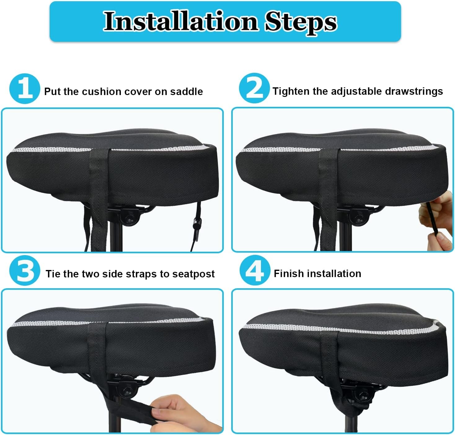 Gel Bike Seat Cover Padded Bicycle Saddle Covers for Women & Men, Most Comfortable Exercise Bike Seat Cushion Cover, Soft for Spin Indoor Outdoor Cycling Class Mountain Stationary Bikes