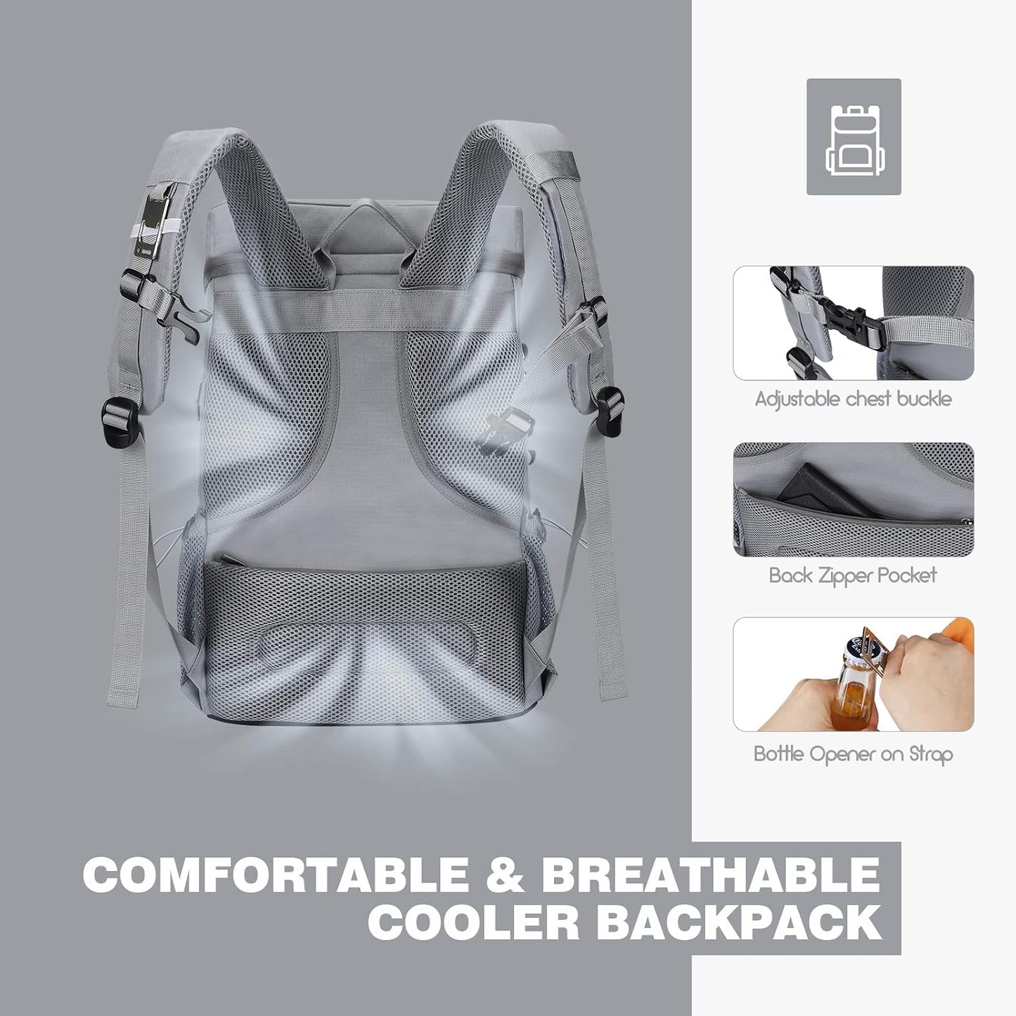 Cooler Backpack,35 Can Backpack Cooler Leakproof,Insulated Soft Cooler Bag,Camping Cooler,Beach Cooler,Ice Chest Backpack,Lightweight Travel Cooler Lunch Backpack for Hiking,Shopping