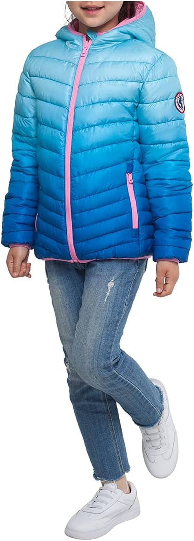 Girls' Reversible Lightweight Puffer Jacket Hooded Water-Resistant Winter Coat