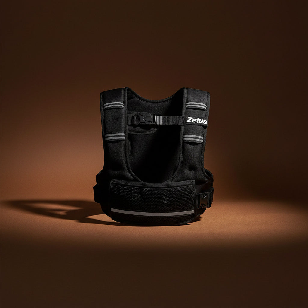 Side view of curve-fit weighted vest showing ergonomic body design