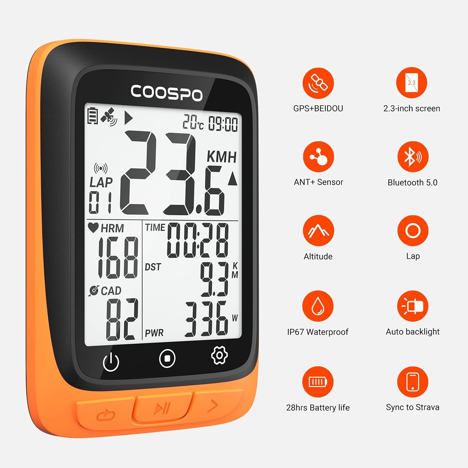 Bike Computer Wireless GPS, Cycling Computer GPS Bike Tracker with Bluetooth/Ant+, Waterproof Bicycle Computer GPS Speedometer with Auto Backlight, 2.4 Inch LCD Display