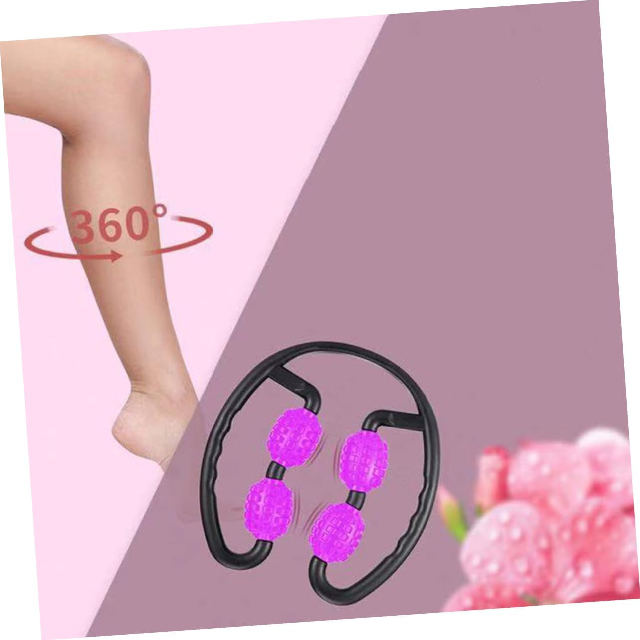 Leg Massage Stick with Four Separate Wheels and Non-Slip Handle for Muscle Relaxation and Home Gym Workout Adjustable PP Material Clamp for Arms and Shoulders