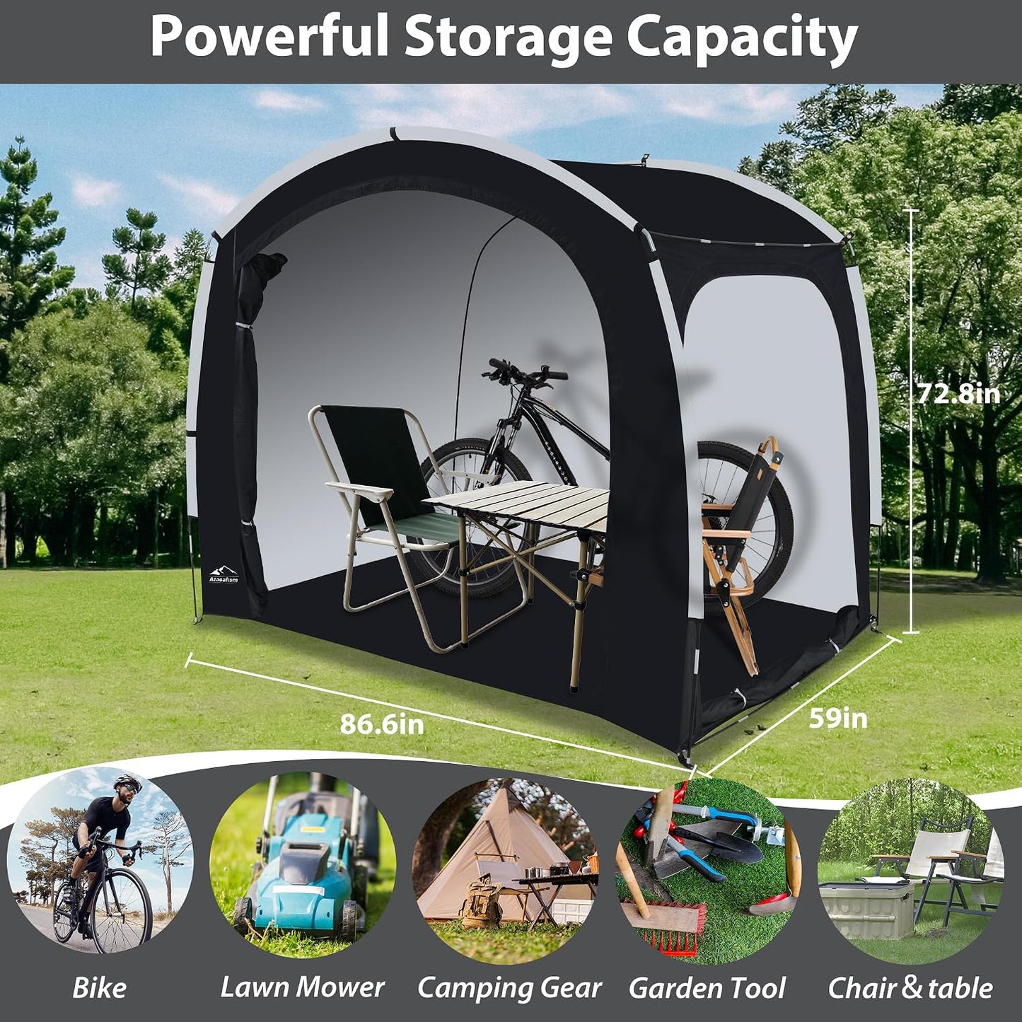Bike Storage Shed Tent Waterproof Outdoor Side Access Portable XL | for Motorcycle Garden Tools Lawn Mower, Protects Bicycle, Compact Storage, Durable Water Resistant Material Outdoor Shelter