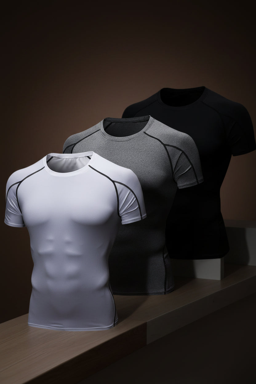 3 Pack Men'S Short Sleeve Tee Sport Compression Shirts, Casual Breathable Sweat Absorbent T-Shirt for Gym Workout Running, Men'S Sportswear for Summer