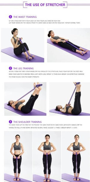 Portable foot pedal resistance band for stretching and exercise - in use