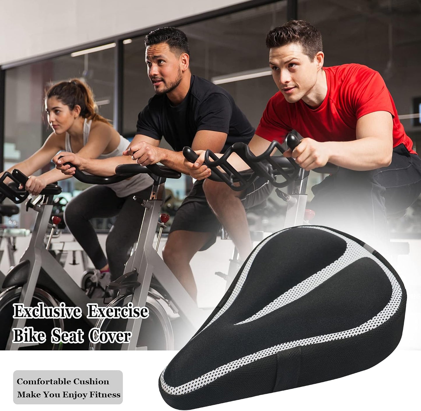 Gel Bike Seat Cover Padded Bicycle Saddle Covers for Women & Men, Most Comfortable Exercise Bike Seat Cushion Cover, Soft for Spin Indoor Outdoor Cycling Class Mountain Stationary Bikes