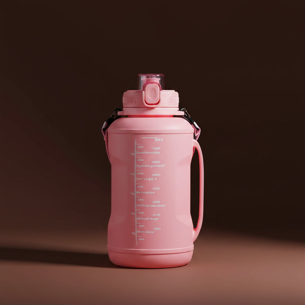 Pink 2L foldable silicone water bottle, compact travel size