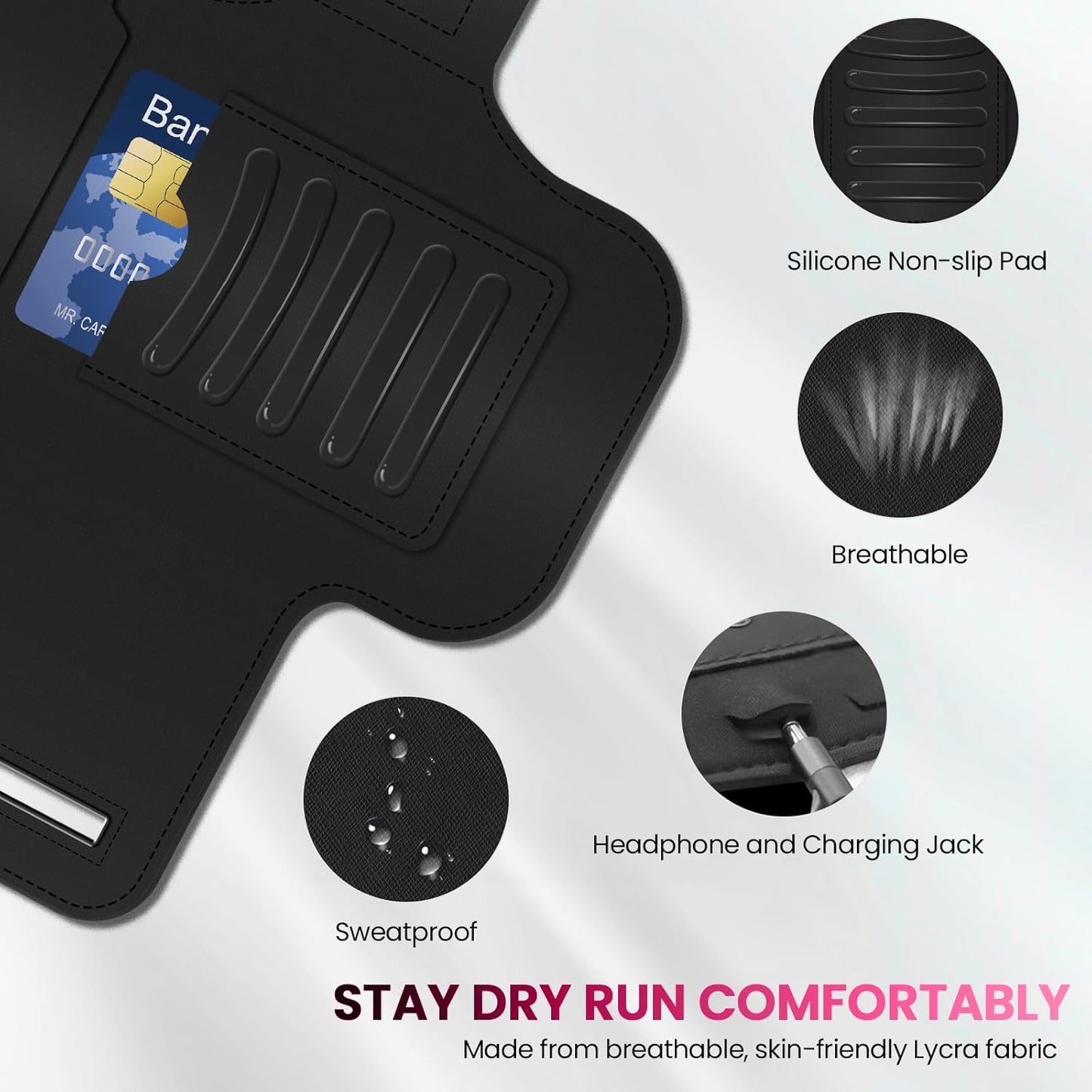 Running Armband Water Resistant Sports Phone Holder Case with Extension Strap,Card Slot up to 6.9" Phone for Iphone 17/16/15/14/13 plus Air Pro Max XR/XS
