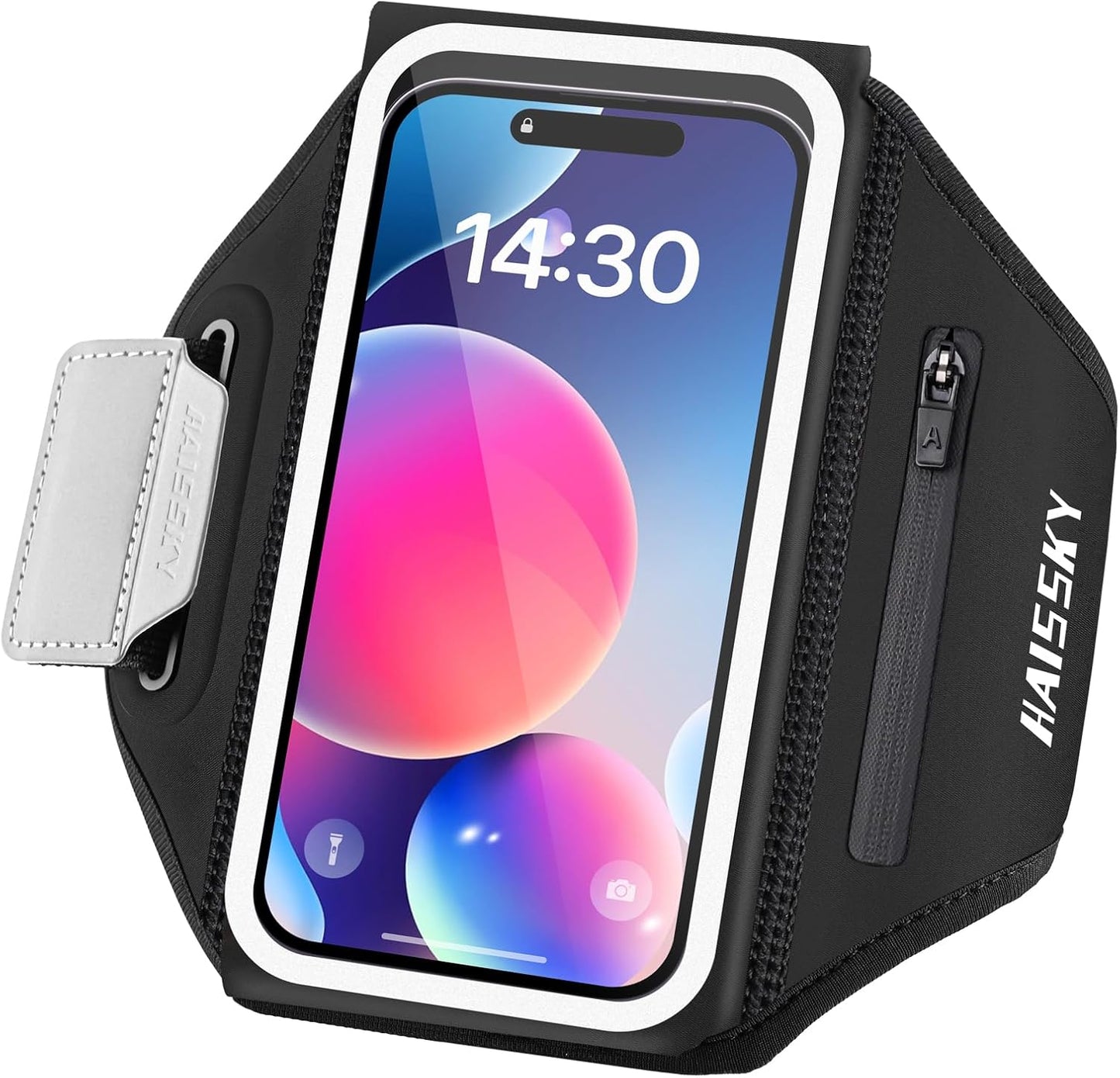 Running Armband with Earphone Bag, 6.9" Phone Holder for Iphone Samsung | Zipper Pocket for Keys & Earphones, TPU Touchscreen & Water-Resistant, 3D Design Phone Armband, Stretchy Fits Arm 13"-16.5"