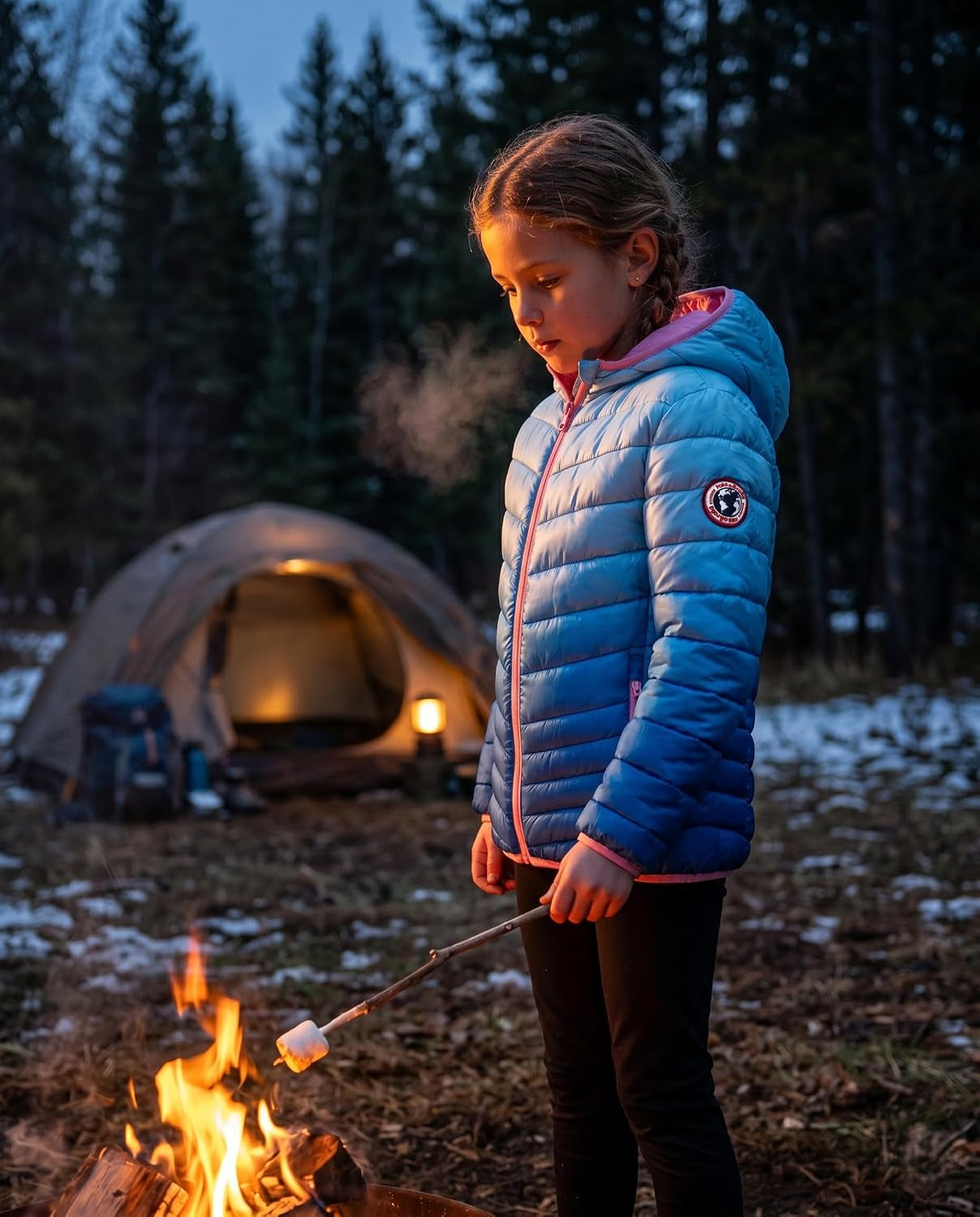 Girls' Reversible Lightweight Puffer Jacket Hooded Water-Resistant Winter Coat
