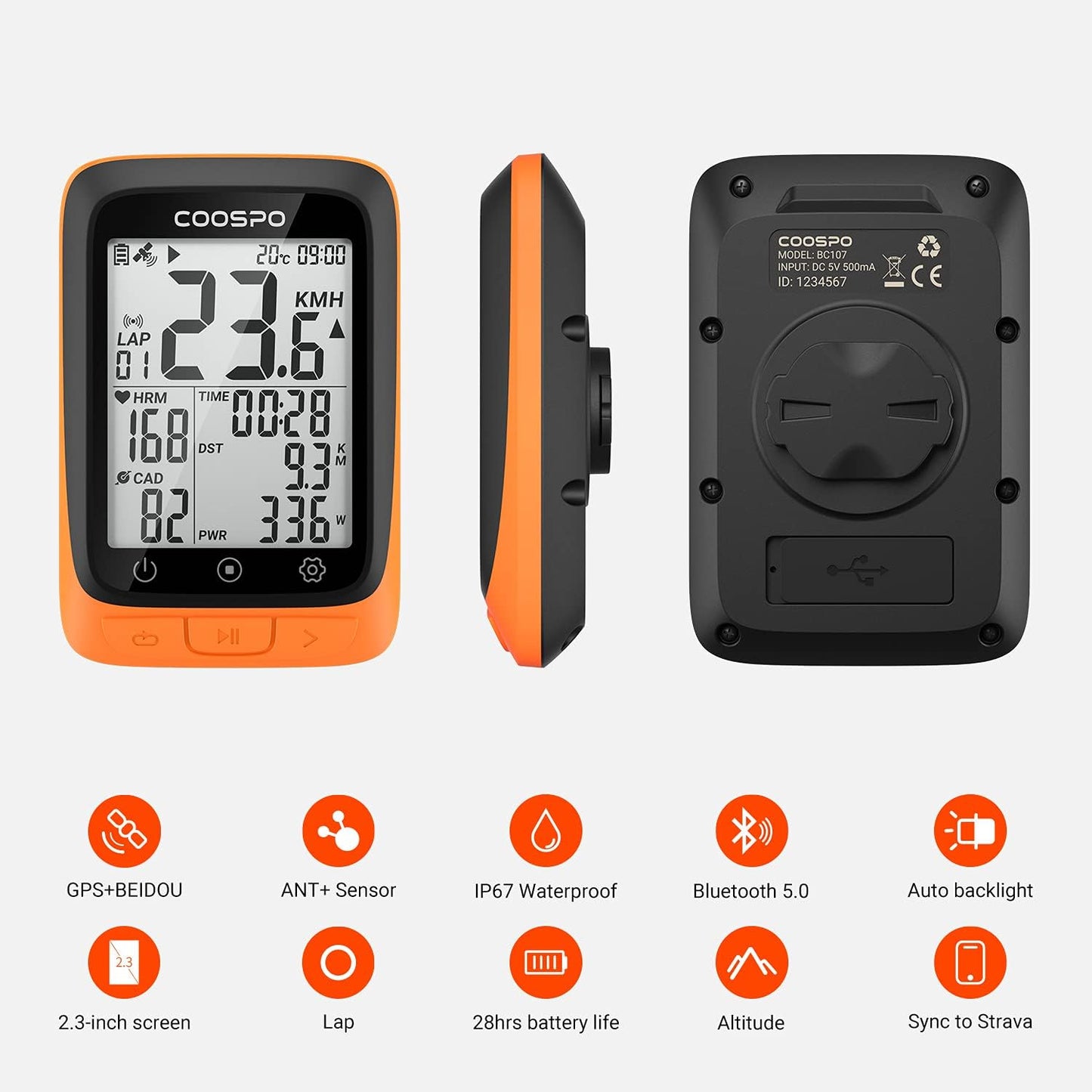 Bike Computer Wireless GPS, Cycling Computer GPS Bike Tracker with Bluetooth/Ant+, Waterproof Bicycle Computer GPS Speedometer with Auto Backlight, 2.4 Inch LCD Display