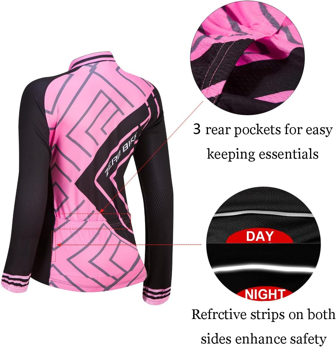 Cycling Jersey Women Long Sleeve Bike Shirts Jacket Breathable Bicycle Clothing Biker Tops Cyclist Apparel with Pockets
