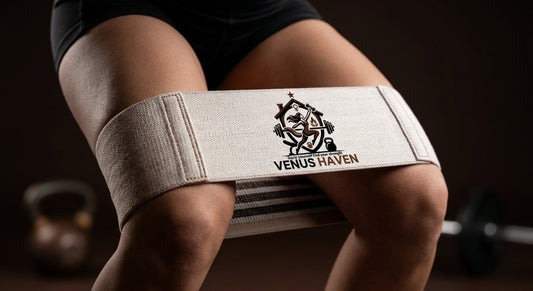 Close-up of resistance band around legs