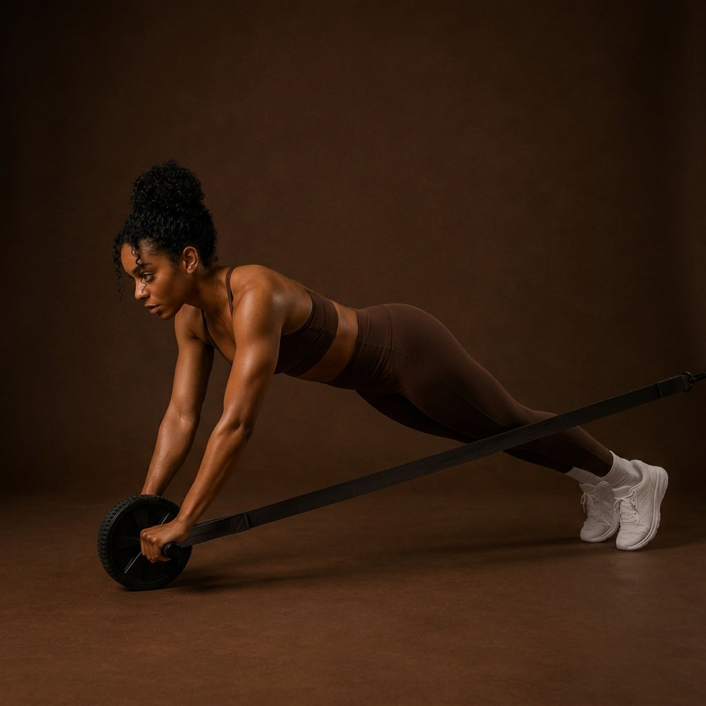 Woman using abdominal wheel for core workout