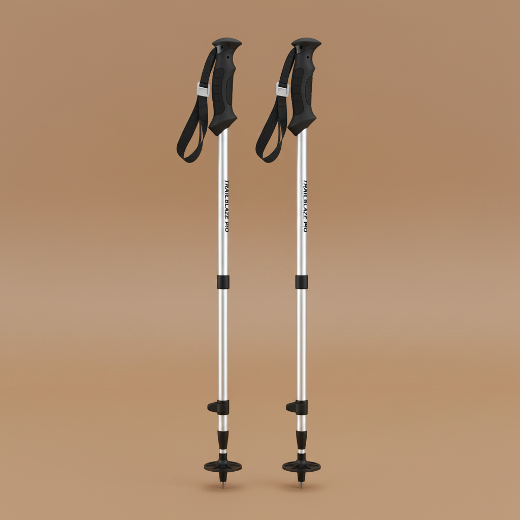 Retractable trekking poles on white background