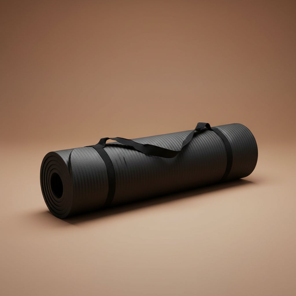 Large non-slip yoga and fitness mat - full product view black