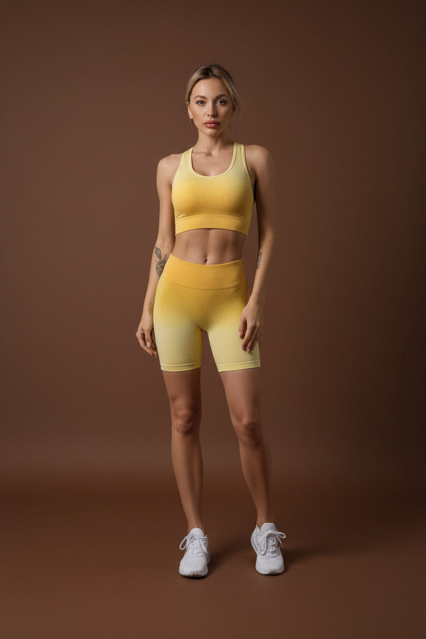 Yellow gradient activewear set, front view