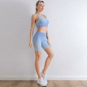 Women's gradient yoga tracksuit set for fitness and gym - front view
